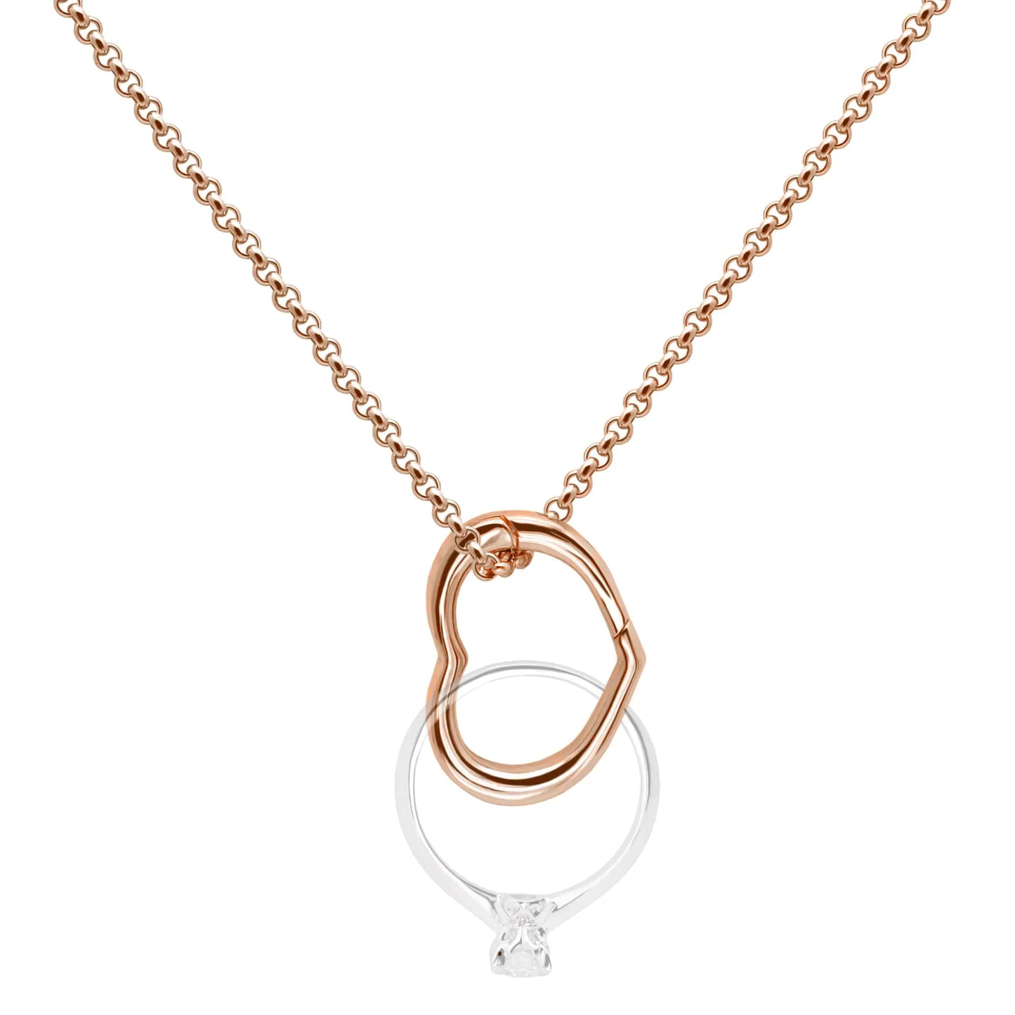 Heart-Shaped Ring Holder Necklace, Rose Gold-Tone, Stainless Steel