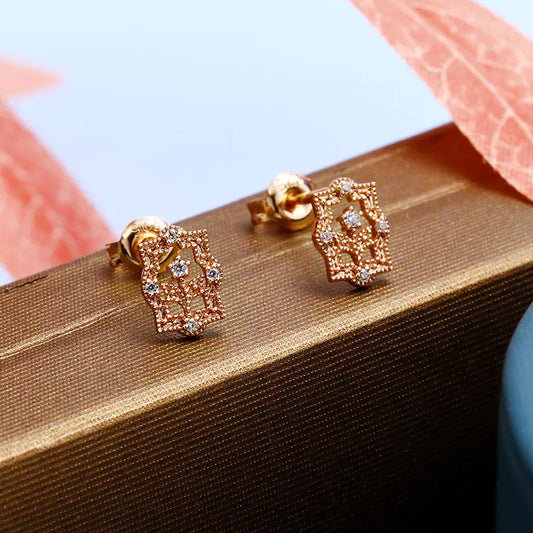 Rosé Flower Pierced Earrings, Zirconia