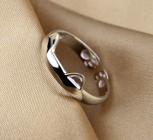 Cat Ring, 14K White Gold-Tone Plated