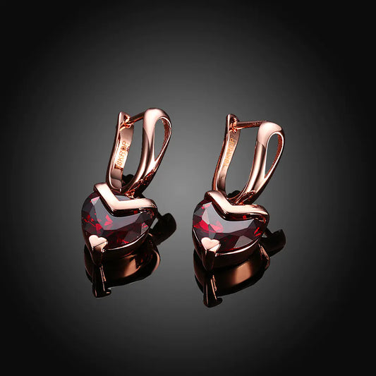 Heart-Shaped Stud Earrings, Rose Gold-Tone Plated, Zirconia