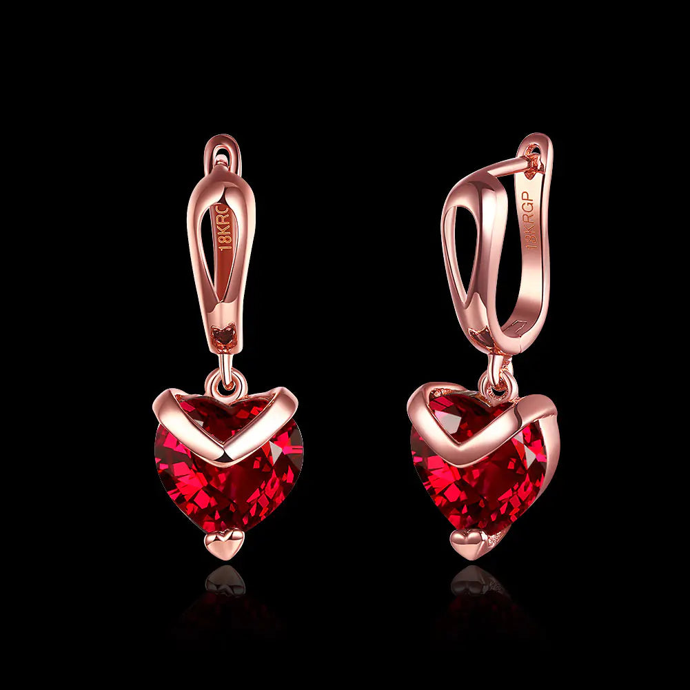 Heart-Shaped Stud Earrings, Rose Gold-Tone Plated, Zirconia