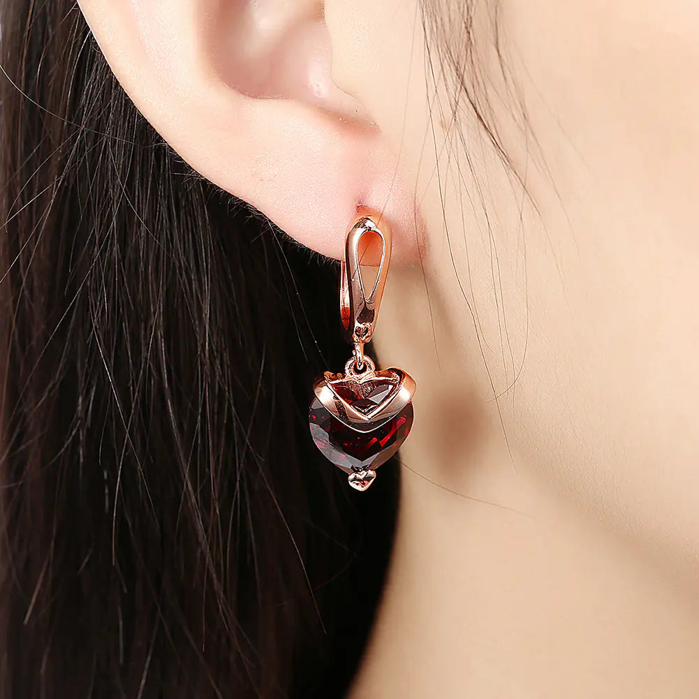 Heart-Shaped Stud Earrings, Rose Gold-Tone Plated, Zirconia