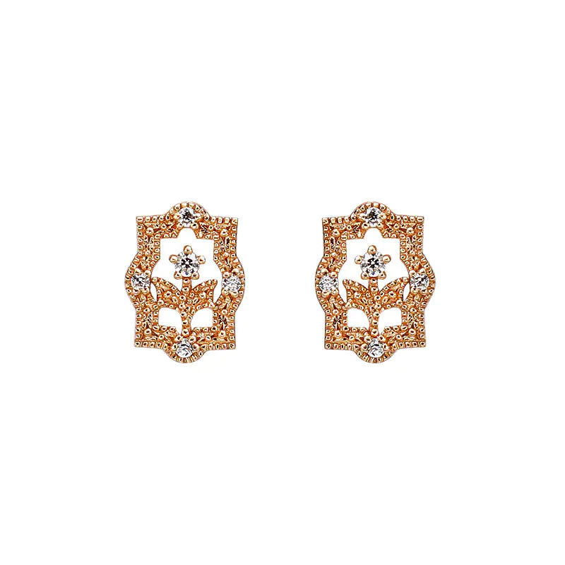Rosé Flower Pierced Earrings, Zirconia