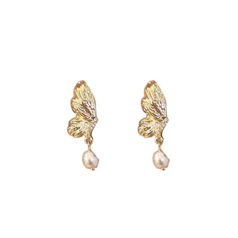 Butterfly Pearl Drop Earrings, Rose Gold-Tone Plated