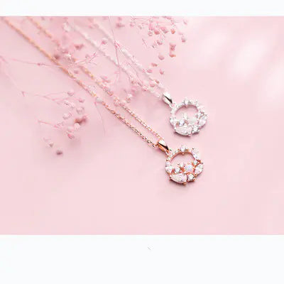Opal Flower Pendant Necklace, S925 Sterling Silver