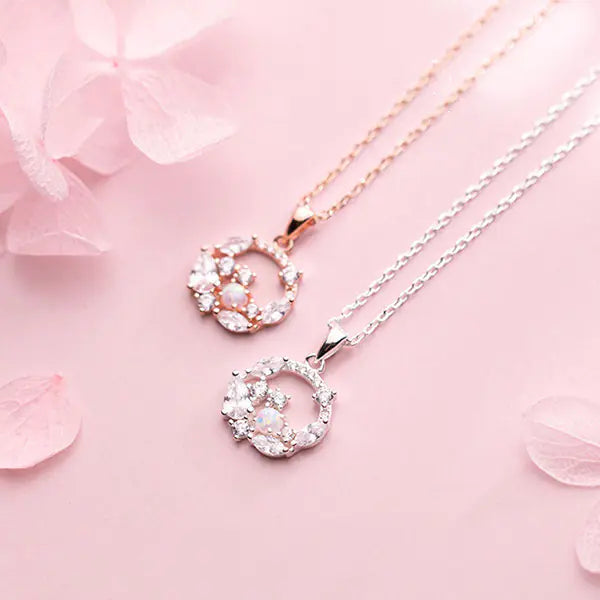 Opal Flower Pendant Necklace, S925 Sterling Silver