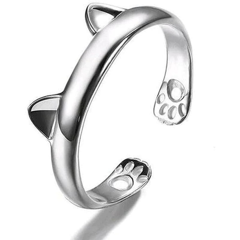 Cat Ring, 14K White Gold-Tone Plated