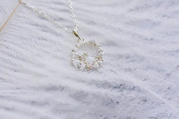 Opal Flower Pendant Necklace, S925 Sterling Silver