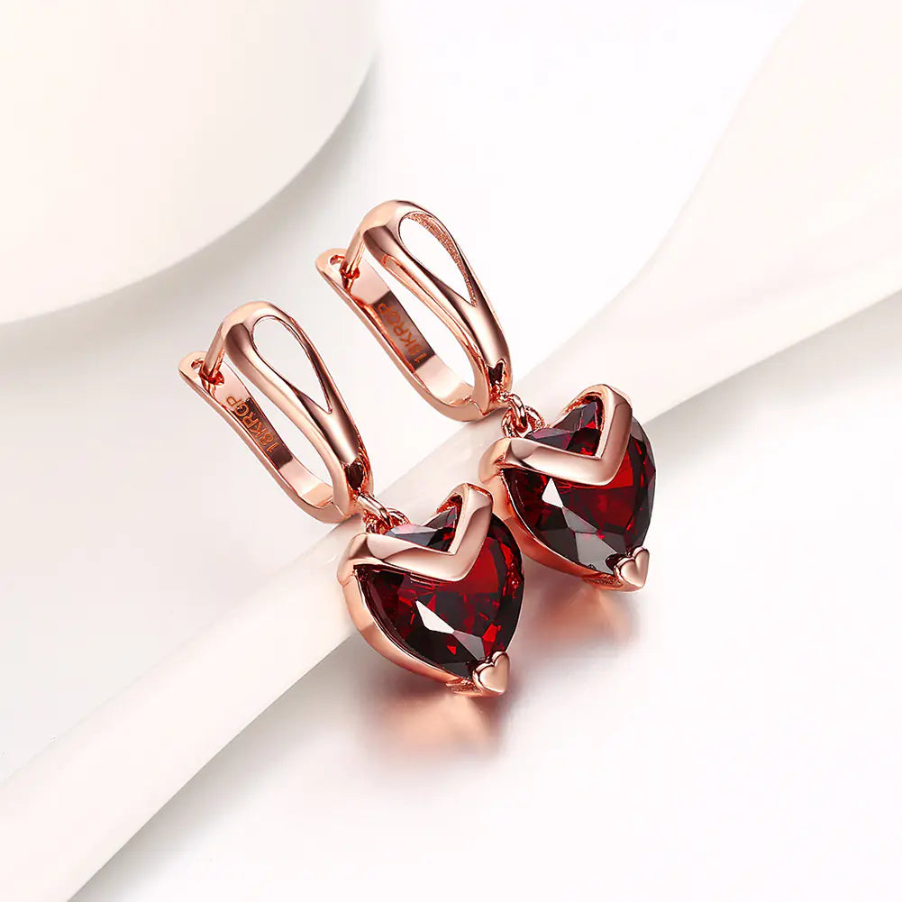 Heart-Shaped Stud Earrings, Rose Gold-Tone Plated, Zirconia